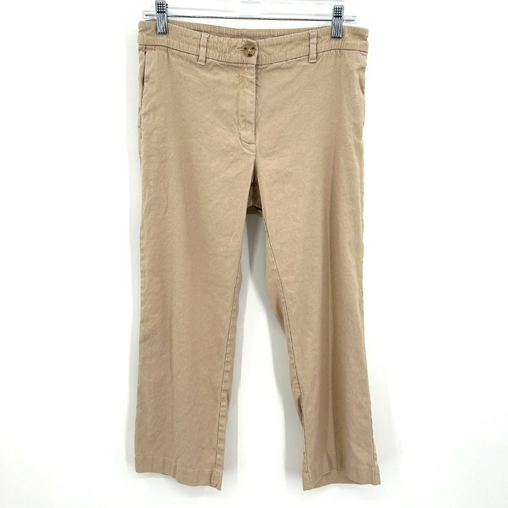 J. JILL Women's Khaki Tan Linen Blend Stretch Straight Leg Office Pants Size 6